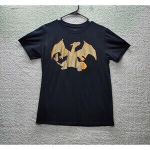 Pokémon Charizard Graphic T-Shirt Black Gold Foil Men's Size Medium M